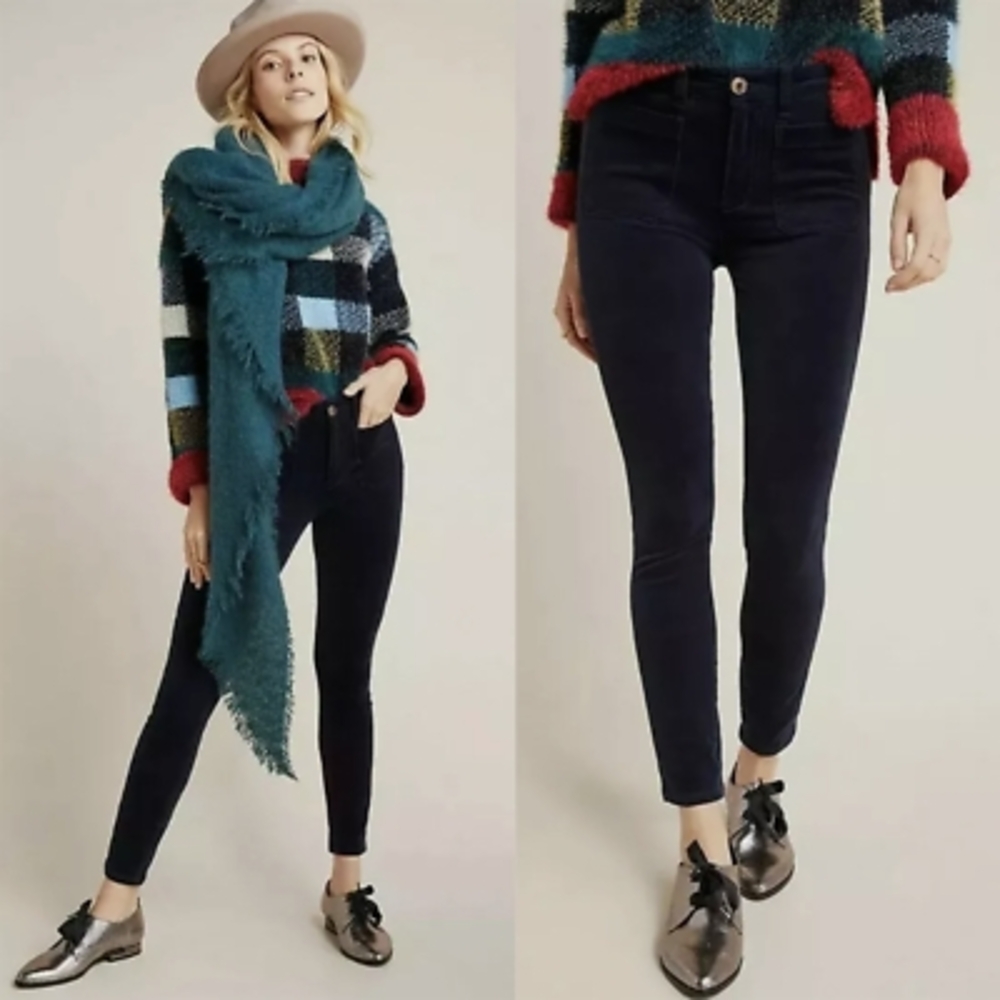 Anthropologie Navy High Rise Corduroy Skinny Pants 28